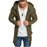 Autumn And Winter New Arrive High Streetwear Mens Hoodies Zipper Hoodies Men Long Jacket Men Slim Fit Hooded Trench Coat Men