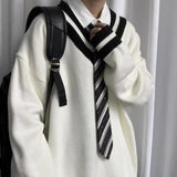 Winter Men's V-collar White Color Coats College Style Wool Sweater Couple Clothes Loose Fashion Trend Soft Knitting
