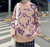 Men Hip Hop Sweater Cartoon Casual Loose Knitted Pullover Autumn Winter Knitted Men's Sweater Couple Unisex Design