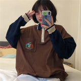 Foesce   Hoodies Women Turn-down Collar Pocket Print Chic Ins Students Sweatshirts Harajuku Retro Vintage Outwear Streetwear New