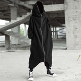 Men's Zipper Long Hooded Solid Color Personality Dark Style Full Body Sweatshirts Winter Warm Male Hip Hop Jacket Plus Size 5xl