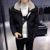 Men's Jacket For Winter Imitation Lambswool Liner Zip Up Coat Windbreaker Turn-down Collar Korean Fashion Warm Parkas