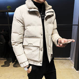 Men's Jacket For Winter Imitation Lambswool Liner Zip Up Coat Windbreaker Turn-down Collar Korean Fashion Warm Parkas