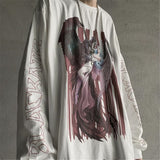 Gothic Cat T Shirt Streetwear Punk Tshirt Harajuku Summer Tops Spring Long Sleeve Couple Cool Ulzzang Loose Japan T-Shirt Male