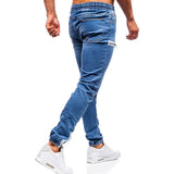 Foesce Men's Elastic Cuffed Pants Casual Drawstring Jeans Training Jogger Athletic Pants Sweatpants  New Fashion Zipper Pants
