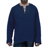 Foesce Linen Cotton Tunic Shirt Long Sleeves Knights Viking Pirate Costume Men Norse Medieval Warrior Hero Ragnar Lothbrok For Adult