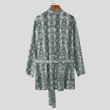 Men Robes Leopard Print Open Stitch Homewear V Neck Long Sleeve Loose Nightgown Men Sexy Bathrobes With Belt S-5XL