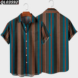 Men's Short Sleeve Lapel Shirt Large Size Strip 2 3D Printed Men's Shirt with Pockets