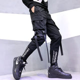 Joggers Cargo Pants for Men Casual Hip Hop Hit Color Pocket Male Trousers Sweatpants Streetwear Ribbons Techwear Pants