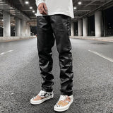 Foesce Harajuku Black Jeans Men's Vibe Waxed Casual Trousers Straight Pockets Oversized Pencil Pants Loose Hip Hop Mens Pants