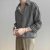 Foesce Summer Plaid Shirts Men Draped Mature Straight Oversize Social Casual Business All-match Harajuku Hipster Bird Lattice Young Ins