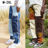 Foesce Mens Denim Pants Casual Black Blue Skinny slim Fit Patchwork Denim Pants Biker Hip Hop Jeans for men with Loose Denim Pants