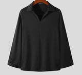 Foesce Solid Color Men Shirt Turn Down Collar Long Sleeve Korean Casual Men Clothing Loose Streetwear Leisure Camisa S-3XL