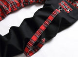 Men's Punk Ribbons Plaid Patchwork Jeans Streetwear Stretched Straight fit Denim Pants for Male
