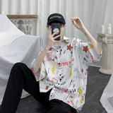 Foesce Ruffian-handsome-printed-shirt-men's-short-sleeve-summer-5-/-6-sleeve-Korean-fashion-handsome-loose-shirt-casual shirt harajuku