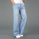 Foesce Retro Men's Flare Jeans Pants Bell Bottom Blue Black Loose Large Size Classic Fashion Casual Comfortable Boot Cut Denim Trousers