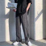 Foesce  Men's Fashion High Quality Wide Leg Straight Pants Black/grey Color Office Trousers Social Blazer Formal Suits Pants M-2XL