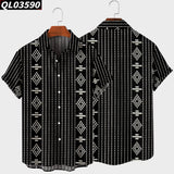 Men's Short Sleeve Lapel Shirt Large Size Strip 2 3D Printed Men's Shirt with Pockets