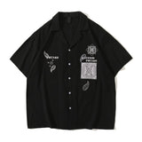 Bandana Suit Collar Men's Shirt Vintage Street Short Sleeved Summer Shirts for Man Black Green