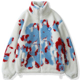 Foesce Harajuku Zipper Lambswool Jacket Men Women Streetwear Love Label Tie Dye Winter Padded Coat Loose Cotton Outwear Tops