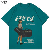 Hip Hop Streetwear Harajuku T Shirt Girl Japanese Kanji Print Tshirt Summer Mens Short Sleeve Cotton Oversized T-Shirt