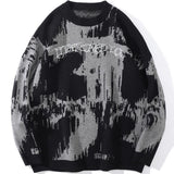 Sweater Men Building Punk Letter Knitted Pullover Couple Casual Loose Retro Fashion Diablo High Street Style Streetwear