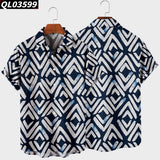 Men's Short Sleeve Lapel Shirt Large Size Strip 2 3D Printed Men's Shirt with Pockets