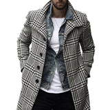 Foesce Autumn Men's Fashion Plaid Windbreaker Casual Streetwear Overcoat Gentleman Luxury Trench Long Coat Manteau