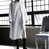 Super long dark long-sleeved men's shirt side slits tide men's shirt hair stylist nightclub hair stylist hip hop loose