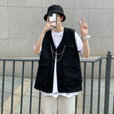 Foesce New Men And Women Casual Vest Korean Version Trend Loose Ins Solid Color Japanese Hip Hop Large Size Tooling All-match