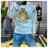 Foesce Luxury Gold Black Embroidery Sequin Crown Sweatshirts Men Sudadera Hombre Baroque Club Outwear Sweat Homme Harajuku Sweatshirt