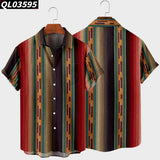 Men's Short Sleeve Lapel Shirt Large Size Strip 2 3D Printed Men's Shirt with Pockets