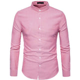 Men's Oxford Slim Fit Dress Shirt Brand Mandarin Collar Long Sleeve Chemise Homme Casual Buisness Office Shirt With Pocket Black