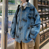 Men Jean Jacket Spring and Autumn Ins Tide Brand Korean Version of The Trend of Loose Teenagers Versatile Lapel Jacket Coat