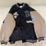 Woolen patch Plush jacket Teddy hip-hop baseball uniform couple trend street quilted jacket woman vintage unisex streetwear