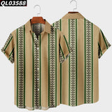 Men's Short Sleeve Lapel Shirt Large Size Strip 2 3D Printed Men's Shirt with Pockets