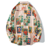 Hawaiian Beach Shirts Harajuku Vintage Poster Print Long Sleeve Aloha Party Holiday Shirt Mens Casual Button Down Tops