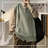 Foesce 1 Men Printed Sweater Vests Loose Knitted Students Unisex Couple Daily All-match Fashion Leisure Males Jumpers Outwear Soft Chic