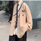 Men's Streetwear Suit Jackets Casual Fashion Single Western-style Clothes Blazers Khaki/black Color Coats Plus Size S-3XL
