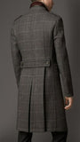 Foesce Wool Blend Coat Men Winter Over Jacket Double Breasted Checkered Business Long Overcoat Plus Size Warm Formal Business Tailored