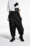 Men's spring and autumn wide leg pants overalls loose men's casual pants large size suspenders Japanese