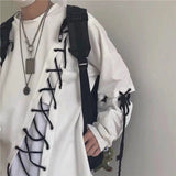 Foesce Idopy Japanese Fashion Men`s Street Style Lace Hoodie Punk Loose Fit Pullover Designer Colorful Hip Hop Sweatshirts