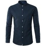 Men's Oxford Slim Fit Dress Shirt Brand Mandarin Collar Long Sleeve Chemise Homme Casual Buisness Office Shirt With Pocket Black