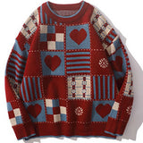 Vintage Sweater Mens Hip Hop Streetwear Harajuku Retro Japanese Style Love Knitted Sweater  Couples Autumn Cotton Pullover