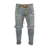 Men's Skinny ripped jeans men Pants Pencil Biker Side Striped Jeans Destroyed Hole Hip Hop Slim Fit Man Stretchy Jean Print