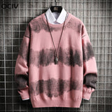 Foesce Oversized Mens Knitted Sweater Striped Gradient Sweaters Jumper Pullover Hip Hop Harajuku Black Sweater Men