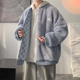 Winter Print Parkas Double-side Zip Up Stand Collar Imitation Lambswool Thicken Jacket Male Fashion Leisure Padded Coat
