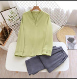 Autumn And Winter Men's Soft Solid Color Pajamas Set 100% Gauze Cotton Top+Pants 2PCS Sleepwear Loose Full Sleeve+Pants Homewear