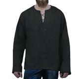 Foesce Linen Cotton Tunic Shirt Long Sleeves Knights Viking Pirate Costume Men Norse Medieval Warrior Hero Ragnar Lothbrok For Adult