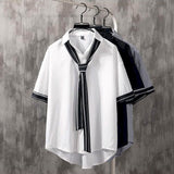 Foesce Short-sleeved Shirt Men Bouse Women White Japanese Summer Short Sleeve Student Korean Loose Fairy Tie Shirts Retro Clothes
